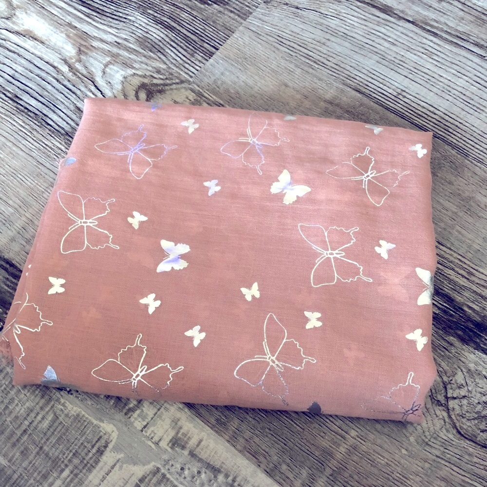 Unbranded pink and silver butterfly scarf